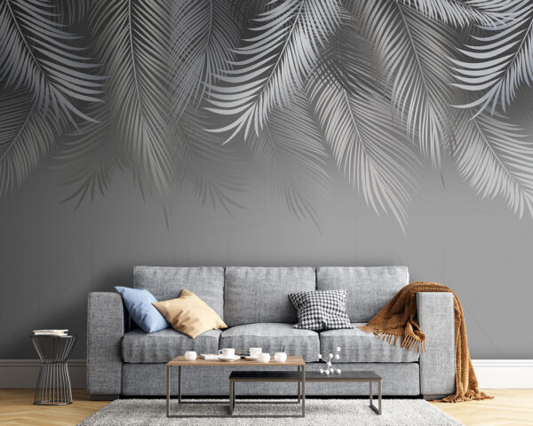 Grey and white background with leaves Grey and white background with leaves