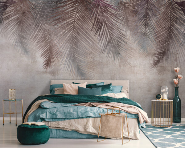 Muted palm leaves on textured background. Muted palm leaves on textured background.