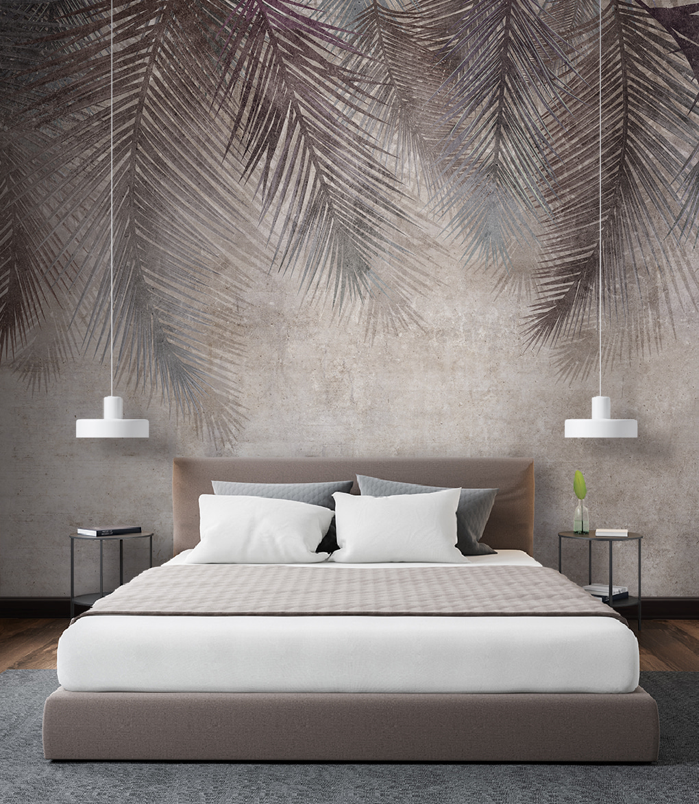 Muted palm leaves on textured background.