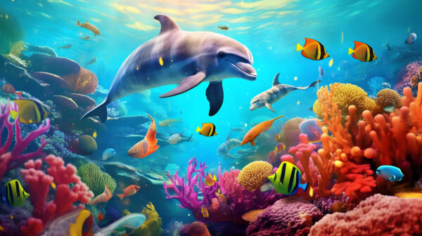 Dolphin swimming in a coral reef u94773p 600x336 - Dolphin swimming in a coral reef - tegory