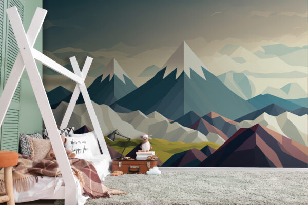 Mountain range with snow capped peaks Wall murals Mountain range with snow capped peaks