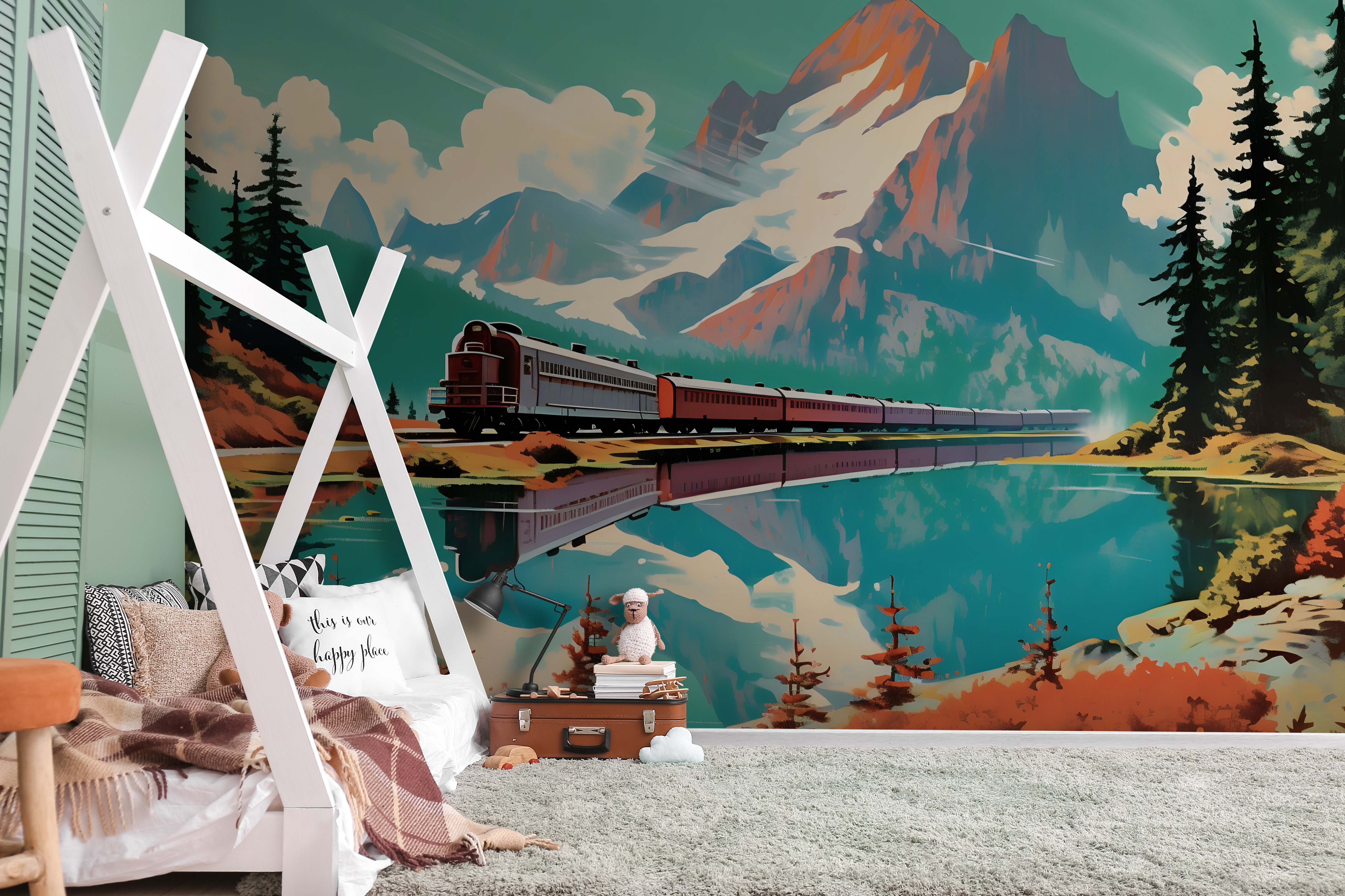 u94759pir1m - Train on the tracks by a lake