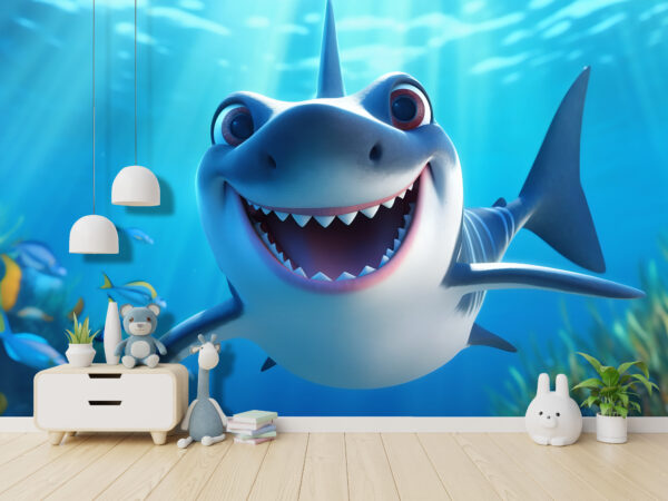Cartoon shark swimming in the water Cartoon shark swimming in the water