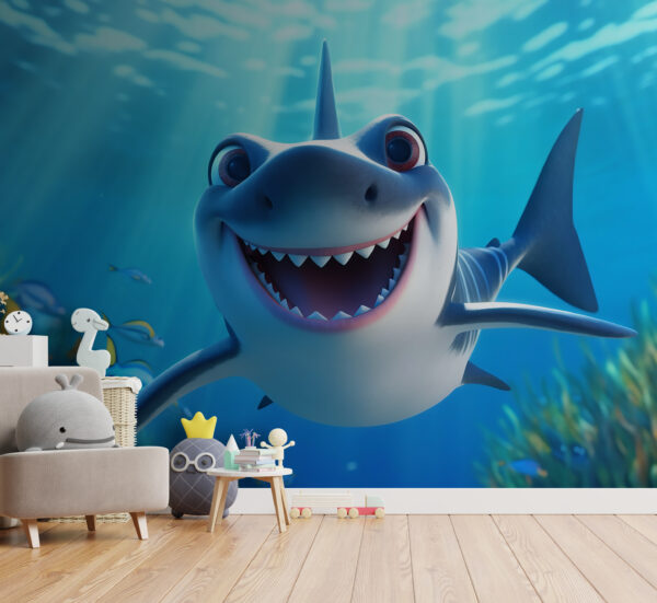 Cartoon shark swimming in the water Cartoon shark swimming in the water