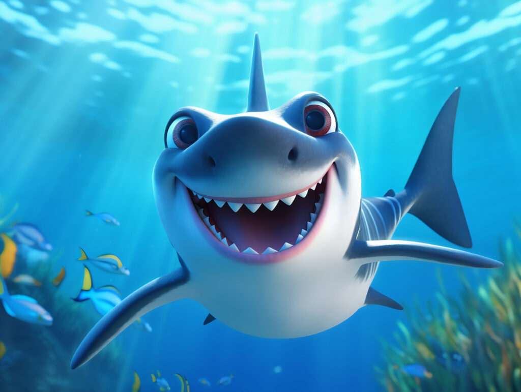 Cartoon shark swimming in the water Cartoon shark swimming in the water