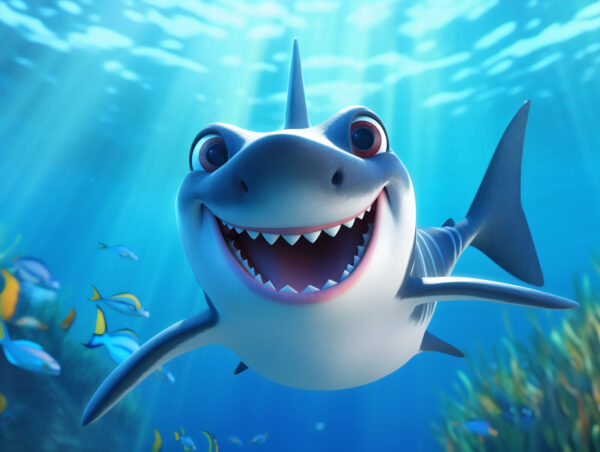 Cartoon shark swimming in the water Cartoon shark swimming in the water