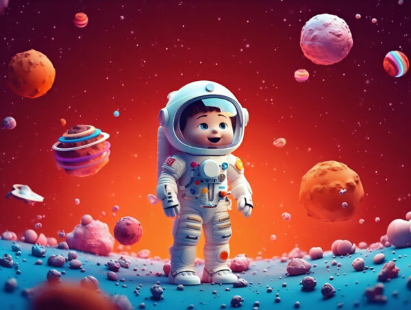 Cartoon of a toy astronaut in space Cartoon of a toy astronaut in space