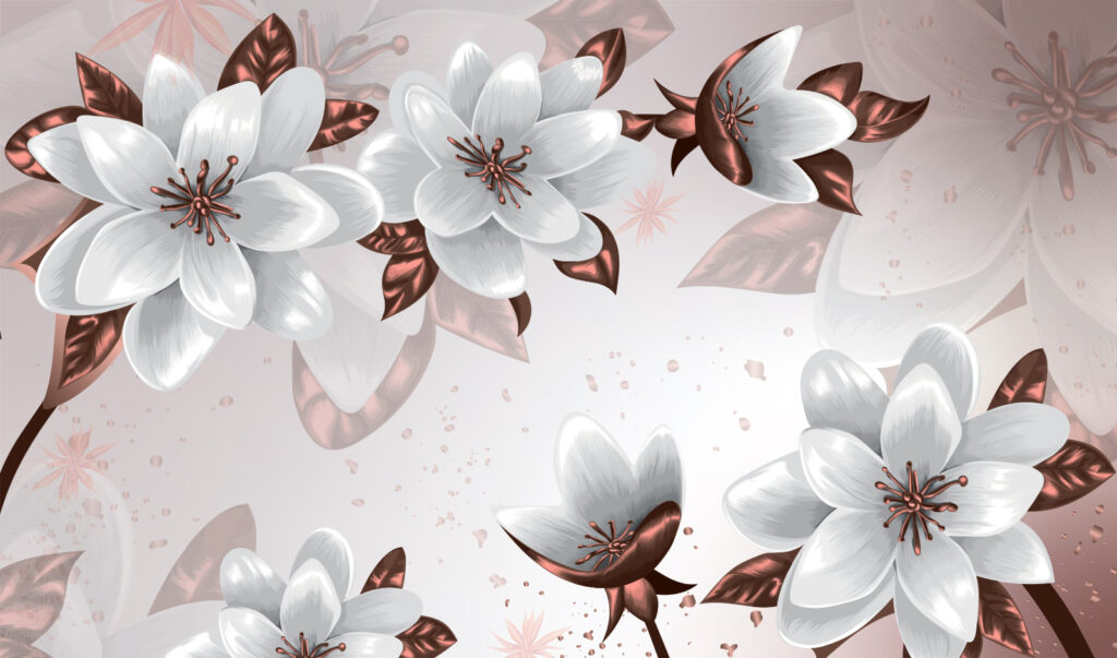 Group of white flowers with brown leaves Group of white flowers with brown leaves