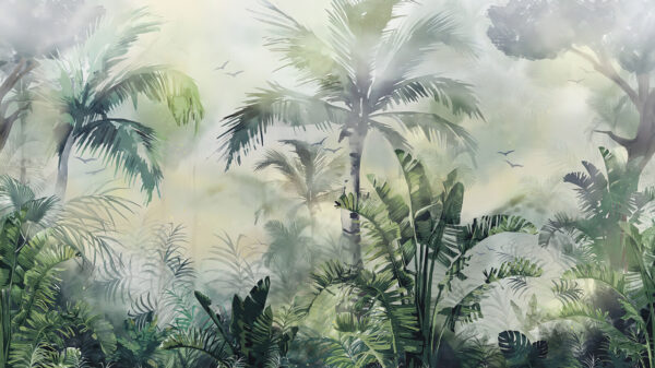 Foggy forest with palm trees Foggy forest with palm trees