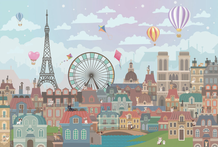 Wall murals City with a ferris wheel and hot air balloons - Image 3