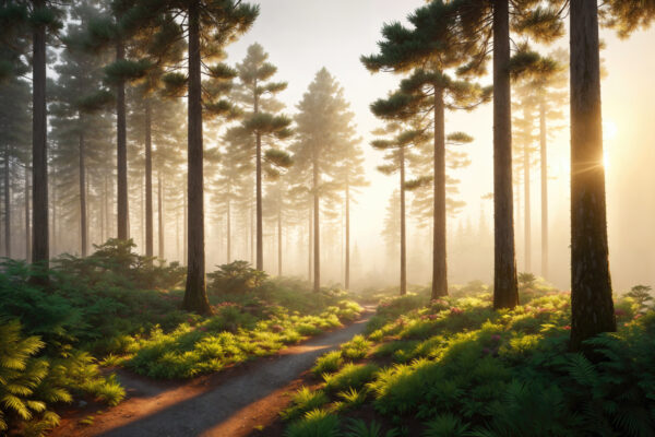 Path through a forest with trees and plants Path through a forest with trees and plants