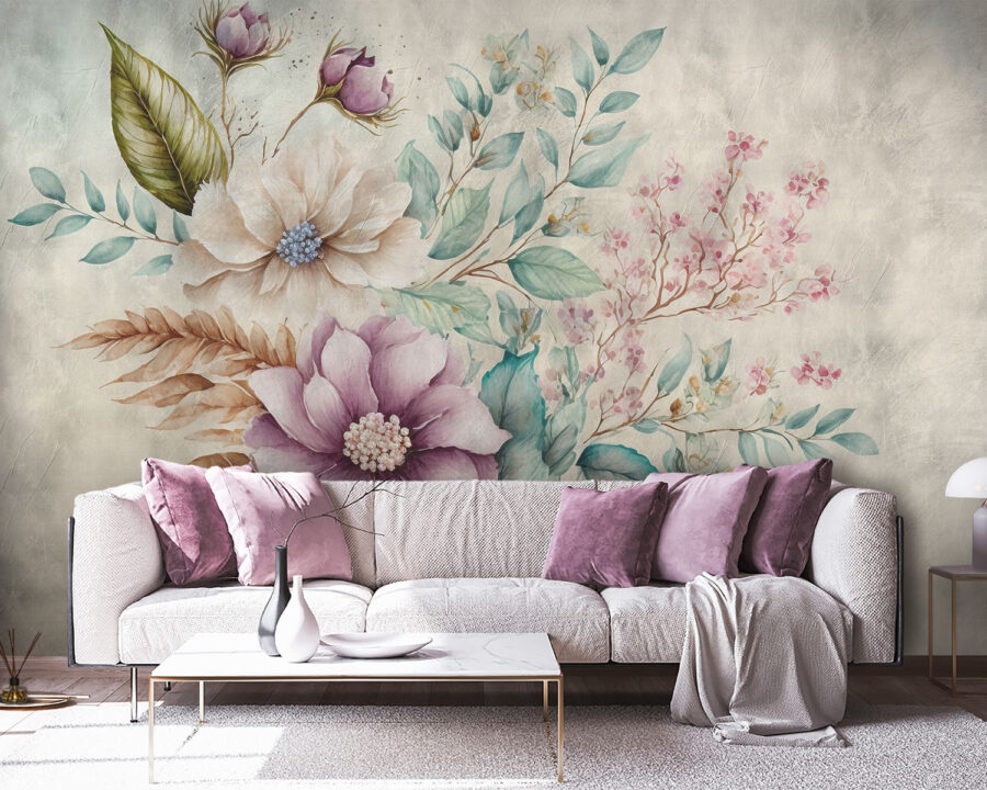 Painting of flowers and leaves