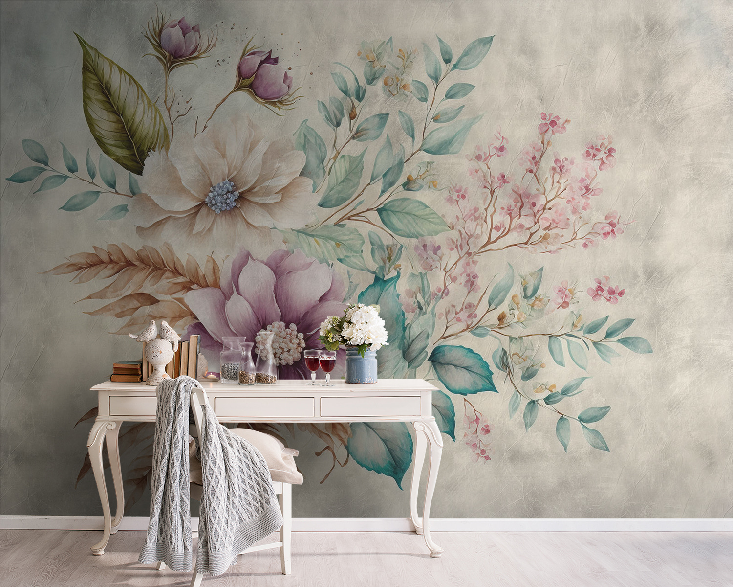 Painting of flowers and leaves