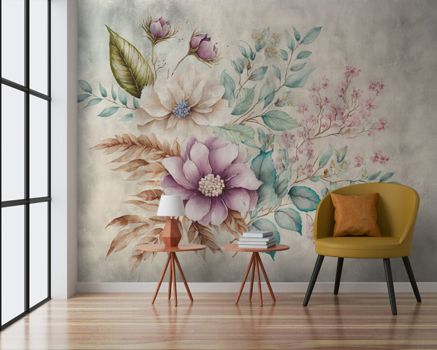 Painting of flowers and leaves