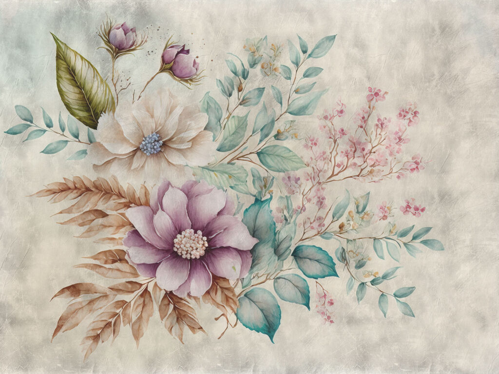 Painting of flowers and leaves Painting of flowers and leaves