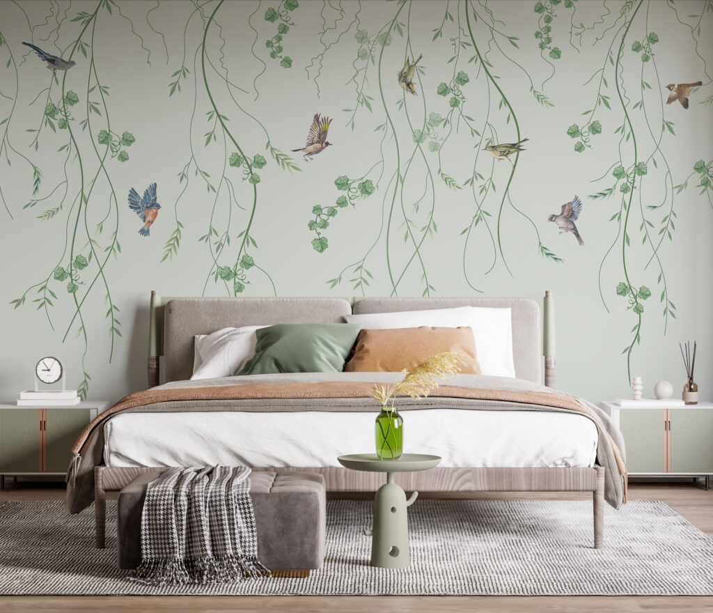 Wallpaper with birds and vines Wallpaper with birds and vines