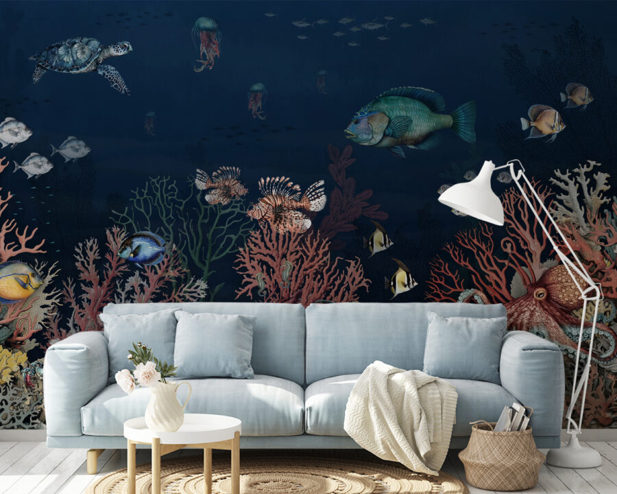 Sea life with fish and coral