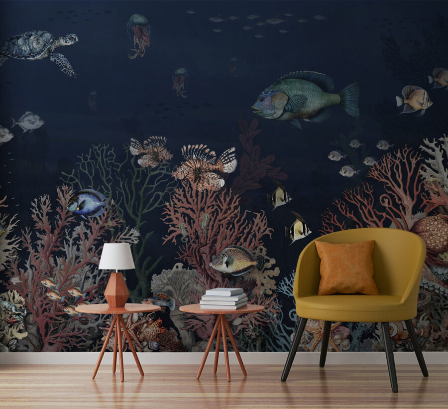 Sea life with fish and coral