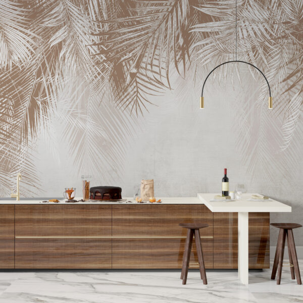 White and brown background with palm leaves White and brown background with palm leaves