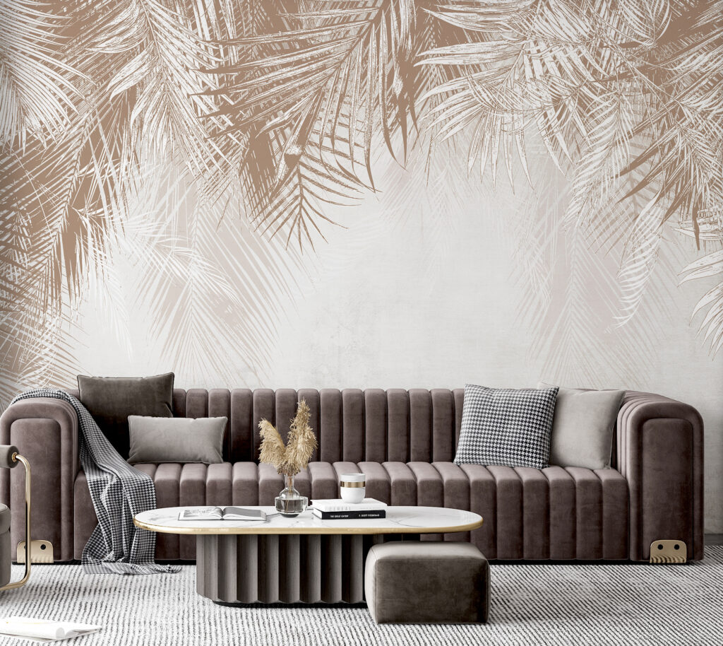 White and brown background with palm leaves White and brown background with palm leaves