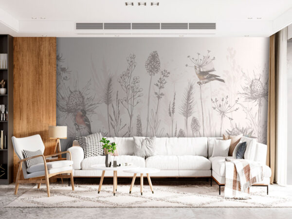 Drawing of birds and plants Drawing of birds and plants