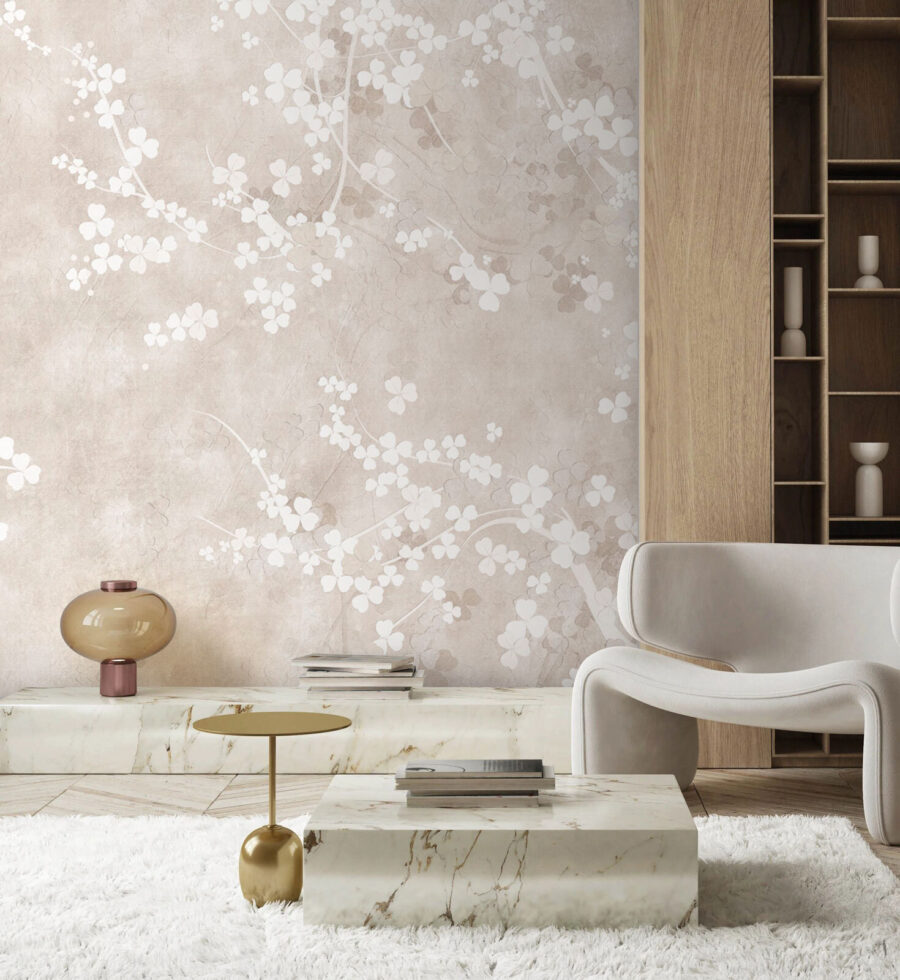 Wall murals White flowers on a beige background - Image 3