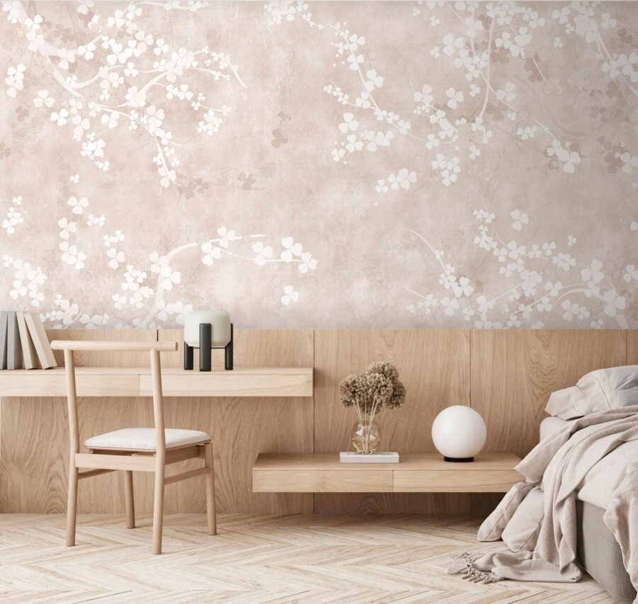 Wall murals White flowers on a beige background - Image 2