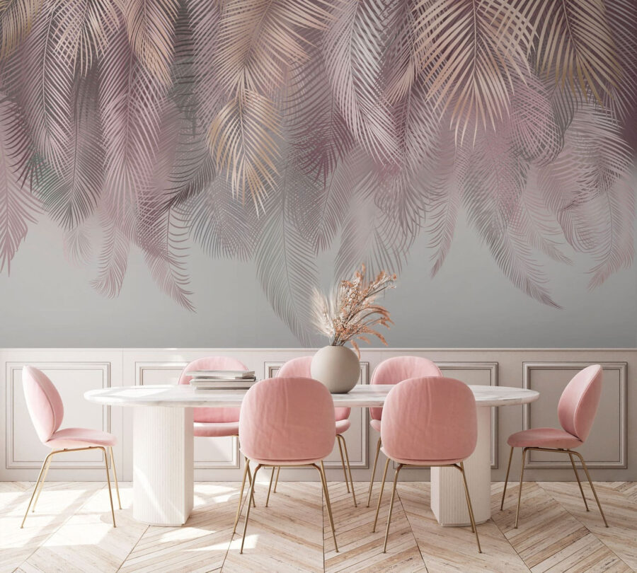 Wall murals Delicate leaves in soft pastel hues.
