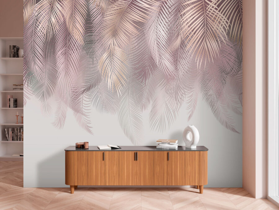 Wall murals Delicate leaves in soft pastel hues. - Image 2