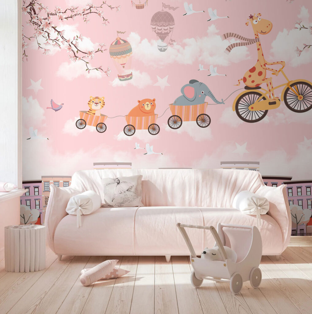 Cartoon animals riding a bicycle