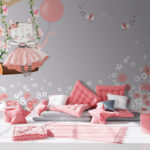 Wall murals Cartoon of a cat on a swing