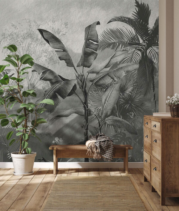 Black and white image of a tropical forest Black and white image of a tropical forest