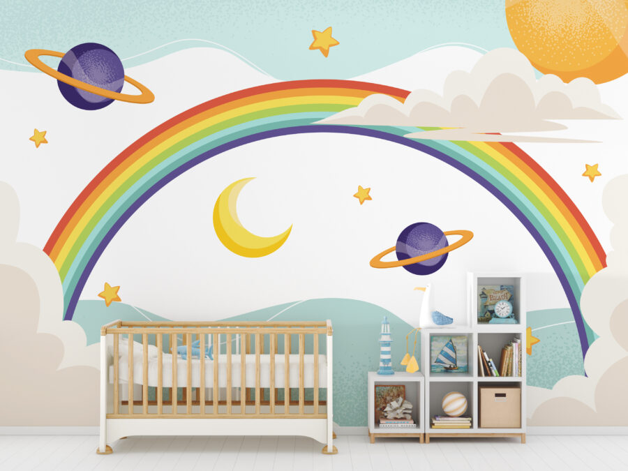 Rainbow with planets and stars