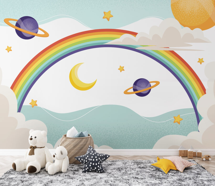 Rainbow with planets and stars