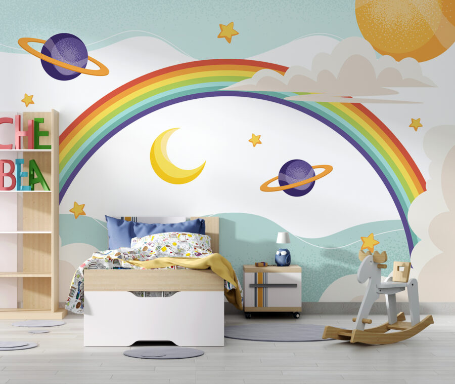 Rainbow with planets and stars