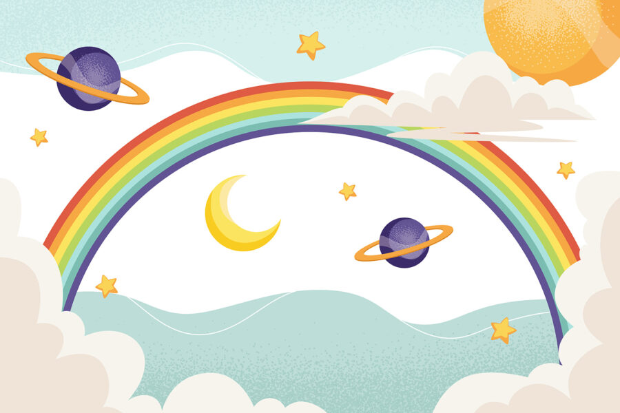 Rainbow with planets and stars