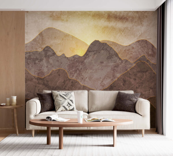 Painting of mountains and sun Painting of mountains and sun
