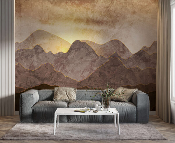 Painting of mountains and sun Painting of mountains and sun