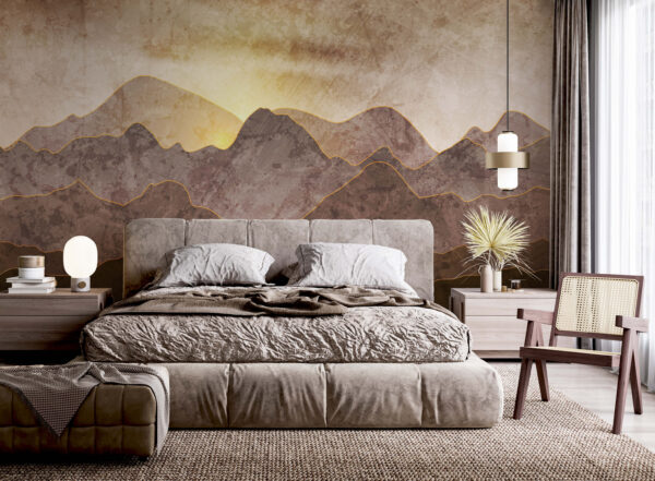 Painting of mountains and sun Painting of mountains and sun