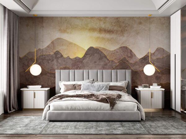 Painting of mountains and sun Painting of mountains and sun