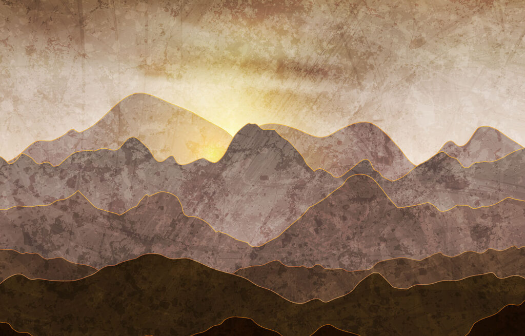 Painting of mountains and sun Painting of mountains and sun