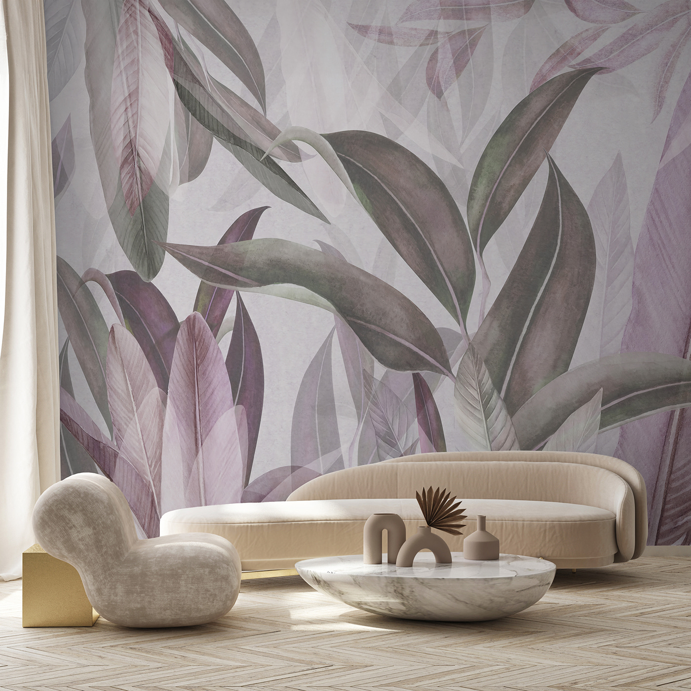 Delicate leaves in soft hues.