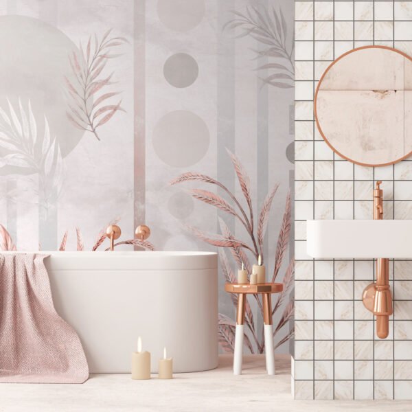 Wallpaper with leaves and circles Wallpaper with leaves and circles