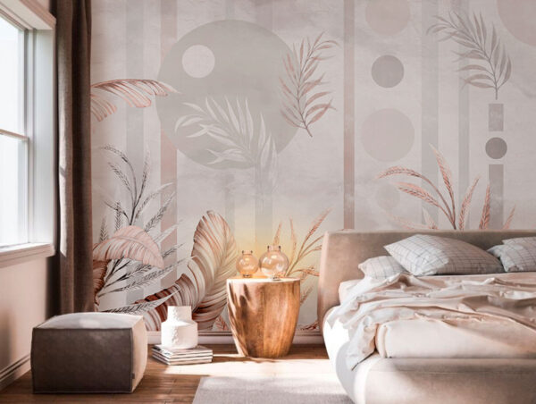 Wallpaper with leaves and circles Wallpaper with leaves and circles