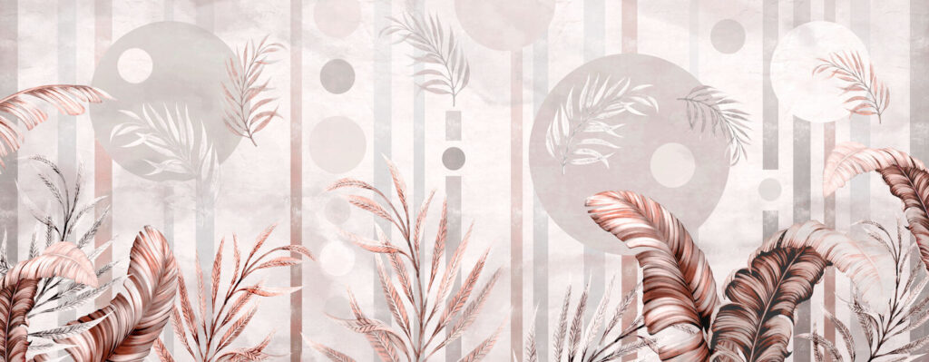 Wallpaper with leaves and circles Wallpaper with leaves and circles