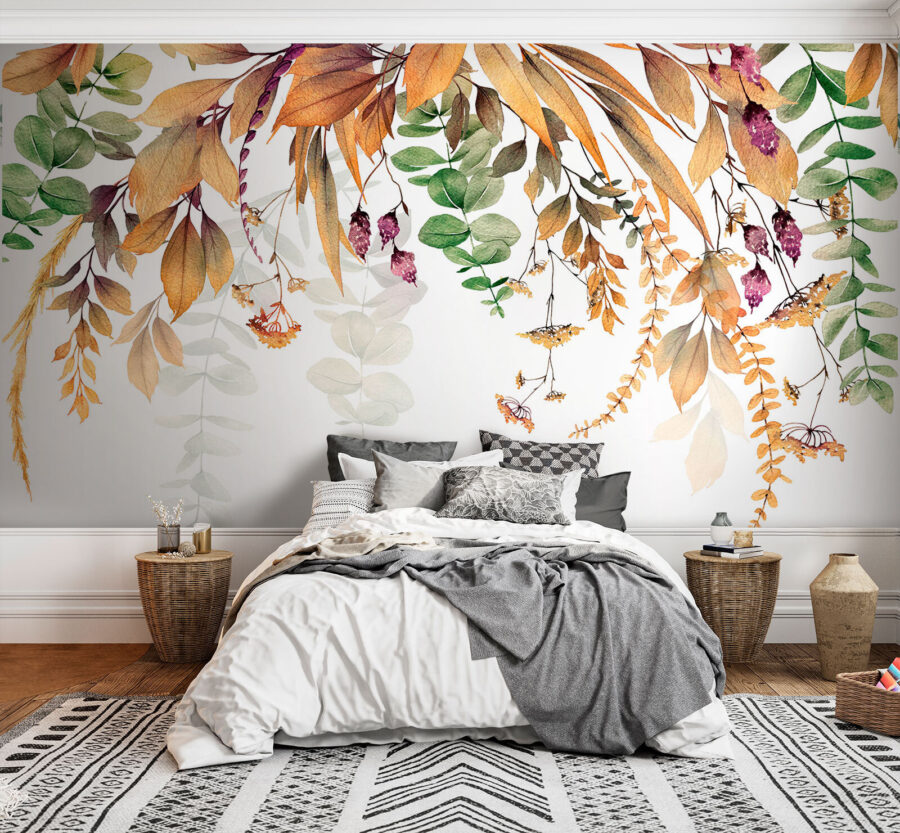 Wall murals Botanical elegance on a white background.