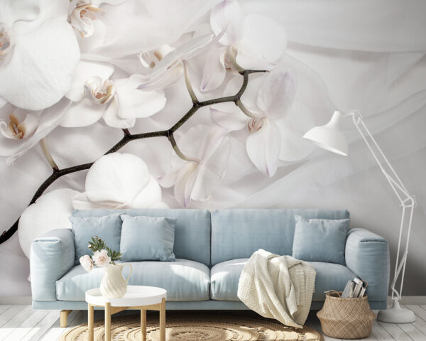 White orchids on a white fabric u94056pig14 600x480 - White orchids on a white fabric - tegory