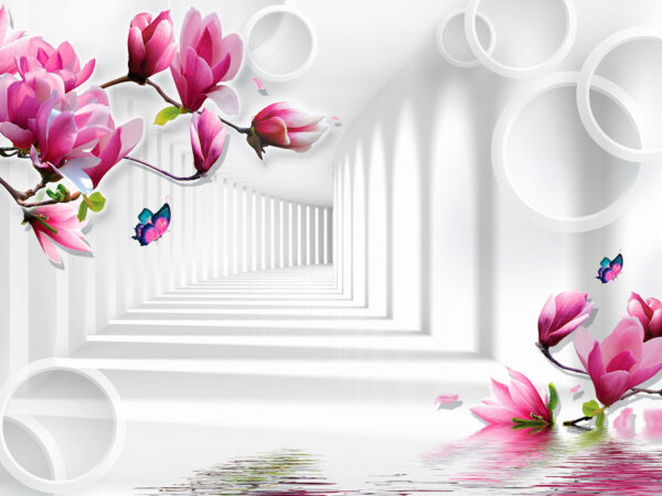 Wallpaper with pink flowers and butterflies Wallpaper with pink flowers and butterflies
