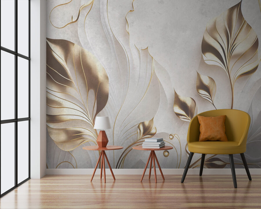 Wall murals Elegant leaves on a textured background. - Image 3
