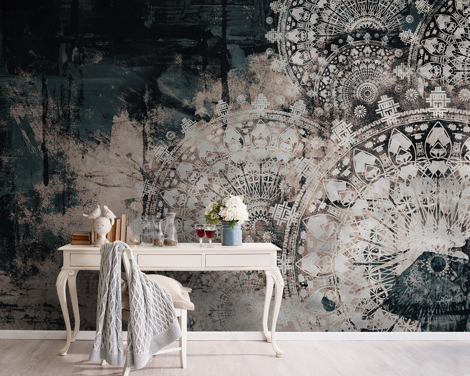 Intricate patterns on a textured surface.